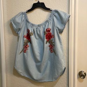 Live 4 Truth Light Blue Blouse with Red Floral Embroidery
